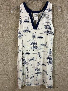 Disney Cruise Line Castaway Cay Dress Women S Mickey Toile Navy White Rayon
